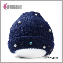 2016 Warm Fashion Pearl Diamante Lovely Wool Yarn Cap (SNZZM022)